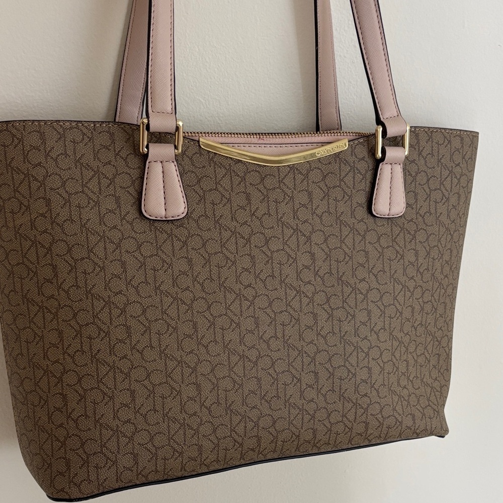 Calvin Klein Brown and Pink Monogram Tote